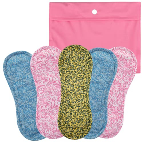 Bamboolik|Waschbare Stoffbinde | Satin & Bio-Baumwolle | Klettverschluss|5er-Set - 2x Hellblau, 2x Rosa, 1x Gelb + XS Wetbag Rosa|wiederverwendbar|MADE IN EU|Stoffslipeinlagen Ausfluss|Stoffbinden