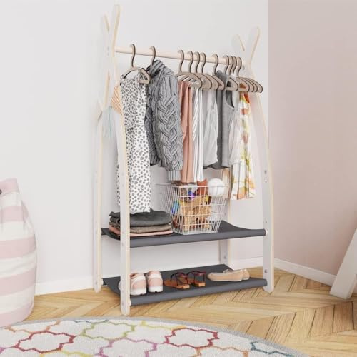 MAMOI® Klädställ för barn 95 x 106 x 32 cm/53 x 95 x 32 cm | Barngarderob | Klädhängare för barn | Träskena | Garderob trä barnrum | 100% ECO | Tillverkad i EU