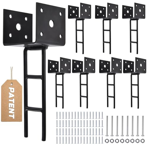 TPSHKE 8 Pack U Shape Post Anchor, 4x 4 Post Base for Concrete, Design Patented Product, 11 Gauge 3 mm Thickness Galvanized Black Pergola Deck Bracket with Screws(Inner Dia 3.6x3.6)