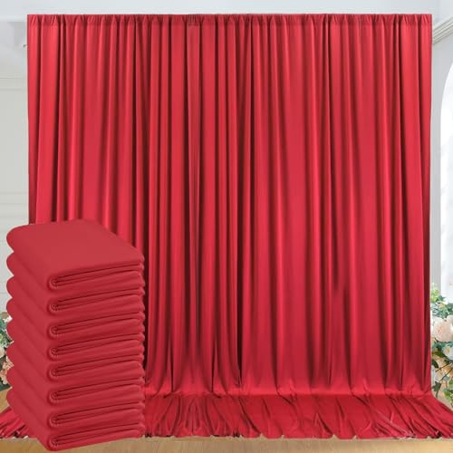 Lot de 8 Rideaux de Fond infroissables en Polyester Soyeux pour fêtes, Noël, Mariage, fête d'anniversaire, Photographie de Fond Rouge de 12,2 x 3 m