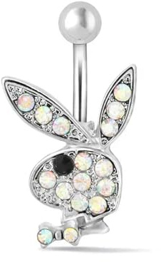 MESKEL 1pc nombril anneaux lapin nombril anneaux lapin ventre anneaux pour femmes pierre gemme rose bleu lapin faux ventre Piercing broche
