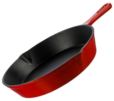 GRAND FEU Emaillierte Gusseisen Pfann mit einem Griff - Praktisch, Langlebig und Stilvoll Bratpfanne für alle Arten von Grills, Öfen, Induktionsherden oder Gasherden - Gusseisenpfanne Ø25cm, Rot