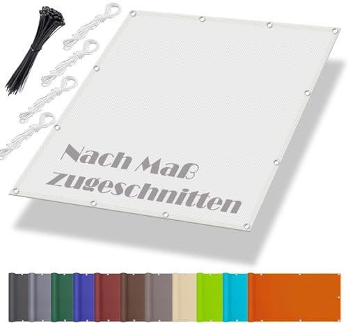 Markise Balkon Ohne Bohren 3x4M, Segeltuch mit ösen im Viele Größe und Farben, Wintergarten Sonnenschutz inkl Befestigungsseile, UV-Schutz, Wetterfest für Garten Terrasse, Weiß