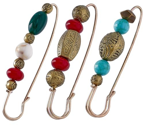 GORGECRAFT 3 Stile Vintage Perlenbroschen Große Sicherheitsnadeln Brosche Zubehör Bronze Eisen Weiß Rot Blau Retro Stein Für Mädchen Frauen Pullover Hemden Rock Kleid Hut Schal Tasche Kostüm Kleidung
