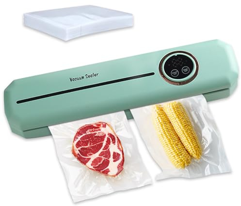 Food Vacuum Sealer Machine with Simple One-Click Operation, Small Multi-Functional Food Sealer 120 Watt Strong Suction with 20 Vacuum Sealer Bags, Green