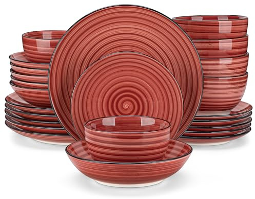 vancasso Candy 24 Piece Dinnerware Set, Double Sided Hand Painted Stoneware Dinner Set for 6 with 6 Dinner Plates, 6 Dessert Plates, 6 Soup Plates and 6 Bowl