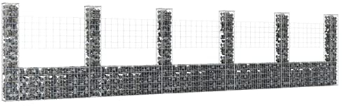 Bulliing Gabionenkorb U-Form mit 6 Säulen Eisen 620x20x150 cm Gabionen Zaun Mauersteine Gartenmauer Gabionen SäUle Mauersteine Gartenmauer