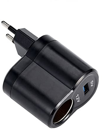 KFZ Netzadapter AC auf DC Auto Netzteil Adapter 110V-220V auf 12V KFZ Spannungswandler Zigarettenanzünder Adapter Steckdose EU Stromstecker für Van Truck,Schwarz