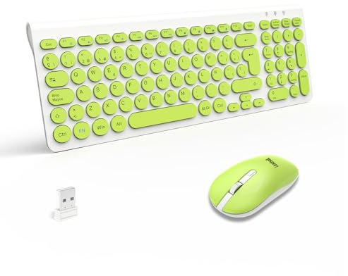 LeadsaiL KF29 Teclado y Raton Inalámbrico, Pack Teclado Raton Inalambrico Silencioso, Español QWERTY, Compacto, Teclado numérico, Receptor USB 2.4 GHz para Mac, PC, Ordenador Portátil-Verde