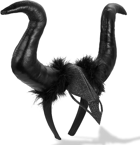 Wedhapy Corna Cosplay Corna di Malefica Fascia per corno Corna per feste nere Copricapo Fascia per feste per cosplay di Halloween Accessorio per costume per donne Ragazze adulte
