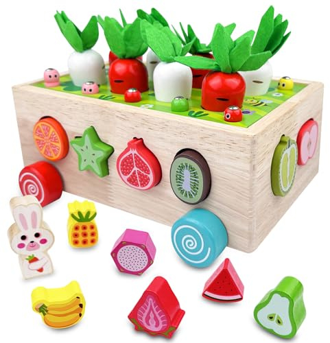 Chiluxendo Montessori 1 år, pedagogiska spel för barn babyleksaker, flicka baby motricitet leksak, pedagogiskt trä morotspel, färgglad gård sortering dragkraft, födelsedag lärande gåva