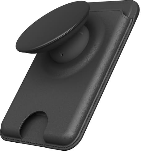 Sinjimoru Phone Wallet for MagSafe, Phone Card Holder with Grip, Black | M-Tap Tok Wallet, 3200G strength, soft silicone finger holder, vegan leather, phone stand, fits iPhone 17-12