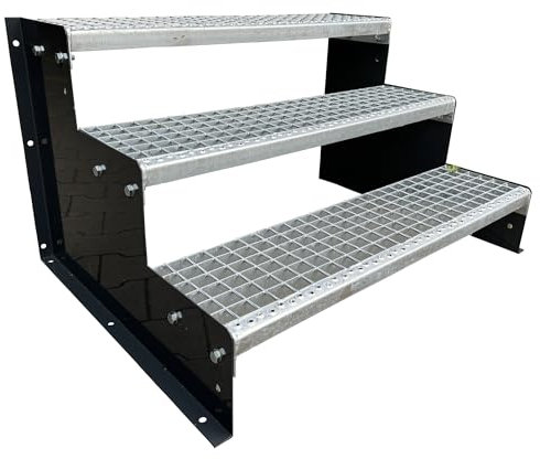 SRM Design 3 Stufen Standtreppe Wangentreppe Gitterrosttreppe Außentreppe Industrietreppe Modell 2 anthrazit 18 cm Stufenhöhe, 80 cm Breite, 54 cm Höhe ohne Geländer