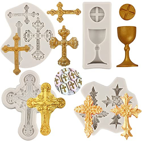 MYPRACS Stampi in silicone con croce, decorazione per torte battesimali, a forma di croce, per comunione, per battesimo, decorazione per torte, cupcake, cioccolato, pasta di fiori, argilla polimerica