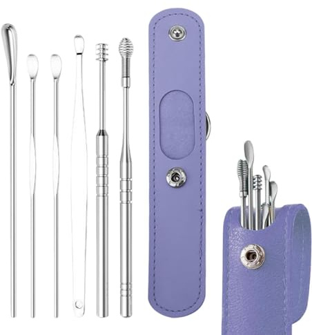 Eliminación De Cera Del Oído - Kit Profesional De Limpieza De Oídos 6 En 1 Con Bolsa De Almacenamiento De PU,Limpiador De Cera Para Oídos, Regalo Para Familiares, Amigos, Adultos Y Niños