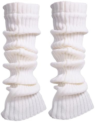 HFMYGS Lange Gestrickt Beinwärmer, Damen Winter Beinstulpen, Frauen Leg Warmers, Winter Crochet Strick Bein Stulpen Kniestrümpfe, Damen-Beinwärmer Für Gestrickte Legwarmers,Stricken,Warm (Weiß)