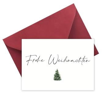 The Life Barn Weihnachtskarte mit Umschlag Frohe Weihnachten dunkelrot | Hochwertige Karte aus 350g Papier, inkl Kraftpapierumschlag dunkelrot
