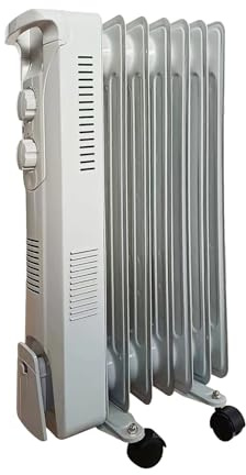 Oil Filled Radiator 7 Fin Portable Electric Heater 1500W with Adjustable Thermostat 3 Heat Settings Wheels Free Standing Safety Cut-Off for Home Office Room (White)