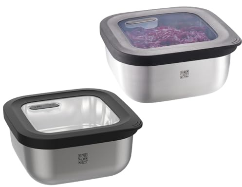 GEFU 2er Set Frischhaltedosen PROVIDO - Edelstahl Vorratsdosen, 400ml | Mikrowellengeeignet, luftdicht und auslaufsicher - Ideal als Meal Prep Box oder Gefrierbehälter mit QR-Frischekontrolle
