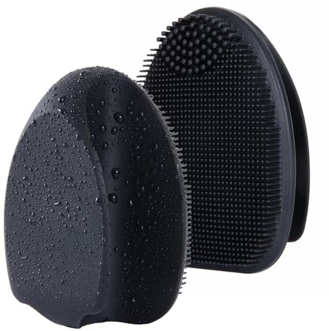 HieerBus Silikon Gesichtsreiniger, Manuelle Peeling Bürste, Handheld Gesichtsreinigungsbürste für Frauen Männer Entfernen Poren Reinigung Massage (Schwarz+Schwarz)