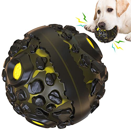 CYBERNOVA Giocattoli interattivi durevoli per cani, palla da masticare per cani, palla sonora che scricchiola per razze piccole medie grandi (nero+giallo)
