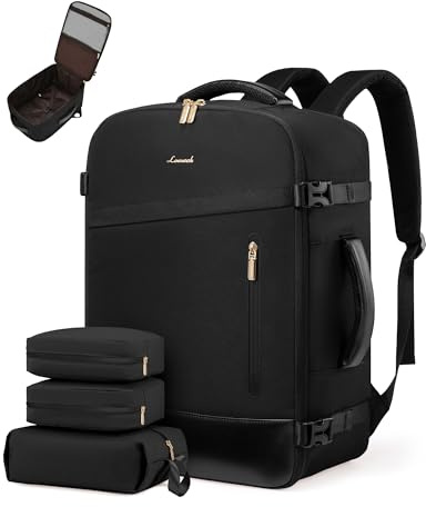 LOVEVOOK Handgepäck Rucksack 40L, 17.3 Zoll Groß Reiserucksack für Damen und Herren, Erweiterbares Design, Rucksack Handgepäck Flugzeug, Travel Backpack als Cabin Bag für Reise und Business, Schwarz