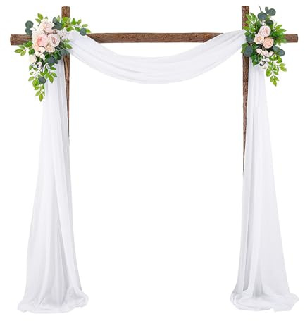 Hochzeit Vorhang Deko, 75cmX600cm Voile Vorhang Chiffon Drapierung Stoff, Hochzeit Bogen Sheer Draperie Hintergrund, für Hochzeitszeremonie Empfang Party、Torbogen、Party、Deckendekor (Weiß)