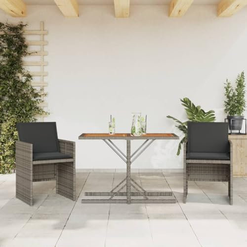 Fasba 3-TLG. Bistroset, Sitzgruppe, Balkonset, Gartengarnitur, Garten Terrasse Balkon Möbel Garnitur, mit Kissen Grau Poly Rattan