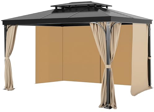 VEVOR Tenda da Gazebo Riservatezza Impermeabile per Esterni, 281 x 341 x 214 cm, Tenda di Ricambio Universale a 4 Pannelli con Cerniera per Patio Baldacchino, Cortile Solo Tende, Cachi