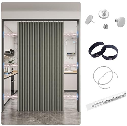 Tenda magnetica grigia senza fori, 100 x 200 cm, oscurante, per finestra e porta, tenda scorrevole per la privacy, per mensole, divisorio antipolvere con guide scorrevoli