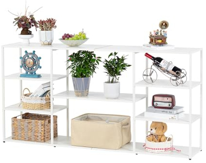 HDANI Langer Sofa-Konsolentisch,Schmaler moderner Eingangstisch hinter der Couch mit Ablageflächen,4-stufiges Bücherregal für Wohnzimmer,Schlafzimmer,Flur (Weiß, 160 x 30x 80 cm)