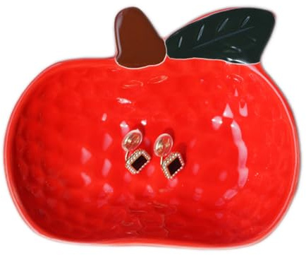 Shuhaohapy Ceramic Jewelry Tray, Apple Shaped Trinket Dish, Jewelry Organizer, Ring Holder, Decorative Bowl for Rings Earrings Necklaces Bracelet Jewelry Watch Keys, Gift for Sisters Daughter (Apple)
