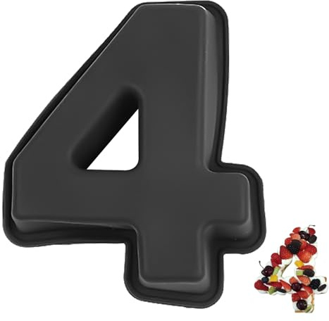 YXHZVON Kuchenform Zahlen Silikon Backform Zahl 4, Groß 3D Number Cake Zahlenbackform, Antihaftige DIY Motivbackformen für Kindergeburtstag, Hochzeit Jubiläum, Geburtstagstorte(Schwarz)
