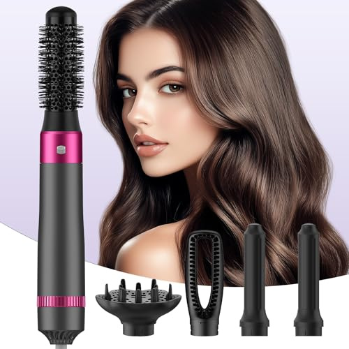 INMTFEI Multihårstyler, airstyler 5-i-1, stylingborste, multifunktionell hårstylare, jonhårtork, professionell varmluftsborste, locktång bilwrap, för styling, volym, lockning och utjämning (grå)