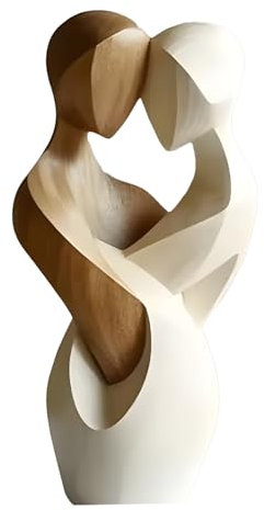Vibhgtf Handmade Love Sculpture - Abstract Couple Statue, Rustic Romance Art | Minimalist Wood Carving Decor for Tabletop, Bedroom Shelf, Wedding Reception, Family Room Gift for Couples Aniversary