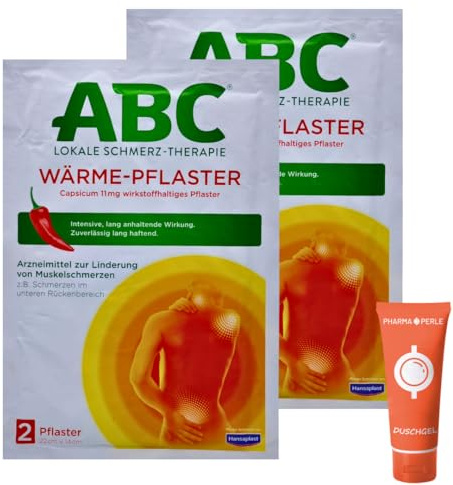 ABC Wärme-Pflaster Capsicum 2x 2 Stück I Wärmeanwendung mit Cayennepfeffer-Dickextrakt bei muskulären Verspannungen im Rückenbereich I bis zu 12 Stunden Wirkung | Spar-Set plus Pharma Perle give-away