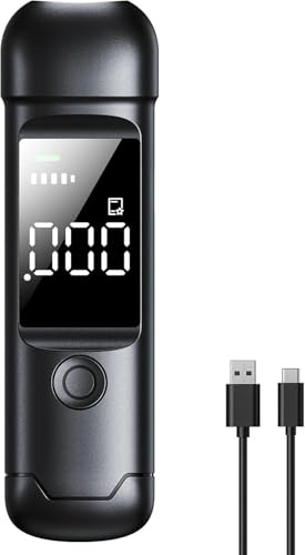 Alkoholtester Polizeigenau, Hochpräziser Promillemessgerät mit Digitalem Farbigem LCD-Anzeige, Professioneller Alkoholmessgerät mit 10 Mundstücken für den Einsatz zu Hause oder auf Partys