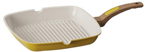 Cooksmart Signature 28cm Grill Pan, Cast Aluminium, Marigold | PFOA & PFAS free, induction compatible, dishwasher safe, ergonomic handle, suitable for all hob types