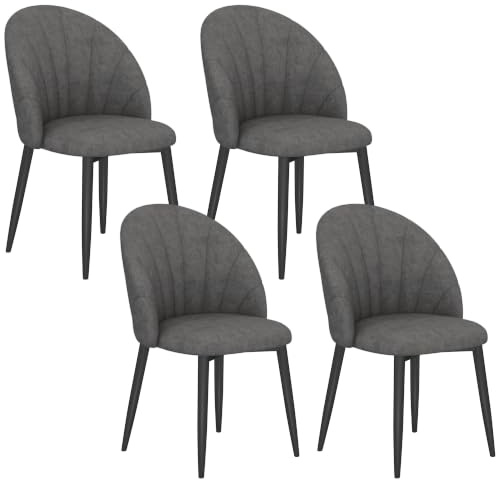 HOMCOM Esszimmerstühle 4er Set mit Ergonomischer Rückenlehne Dunkelgrau | Küchenstuhl mit Samtoptik, Modern Polsterstuhl mit Stahlbeine, Stühle für Esstisch Esszimmer