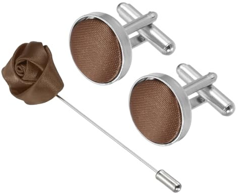 PATIKIL Manschettknappar brosch nålsats, tyg manschettknapp och ros knapphålsnieres bröstbukett kit för män bröllop affärer fest kostym skjorta kläder far make gåva (brun)