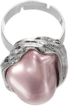 sourcing map Pearl Ring for Women Irregularity Adjustable Faux Pearl Finger Ring Open Vintage Statement Stacking Jewelry, Cream, Pink