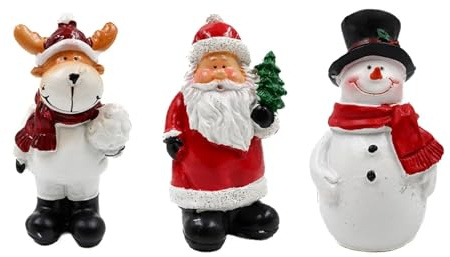 VOLTICO Mini Christmas Ornaments, Set of 3 – Santa, Snowman & Reindeer Tabletop Decorations, Cute Xmas Figurines for Mantel, Desk, Shelf & Tiered Tray, Festive Holiday Decor Gifts (6×5×10cm Each)