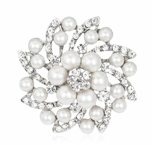 Brooches for Women Uk, Elegant Crystal Flower Brooch with Simulated Pearl, Christmas Brooches for Women, Brooch Pin for Bridal Party Dress Wedding Birthday Proms and Special Occasions