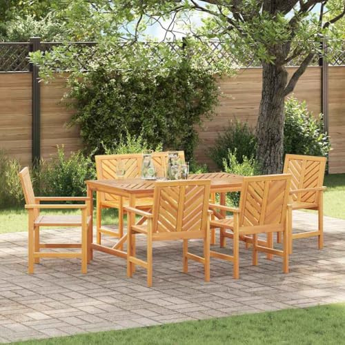 Owoxanthellate Garten-Essgruppe klappbar Akazie 150x90x74 cm wetterfeste Massivholz-Gartengarnitur 6-teilig mit Bank Stühlen Tisch für Balkon Terrasse und kleine Außenbereiche