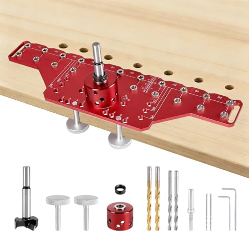 Bohrschablone Lochreihen, 2 in 1 lochreihenschablone Bohrvorrichtung | Aluminium Bohrlehre Lochreihe Topfband Bohrschablone Scharniervorrichtung mit 2mm, 5mm und 1/4 Zoll Bohrern für Regalstifte