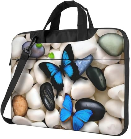 QAZWZML Sac à bandoulière pour ordinateur portable avec broderie de pierres et papillons - Convient pour les voyages et une utilisation quotidienne, Noir , 15.6 inch