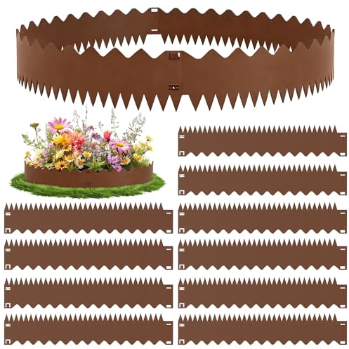 Bordura Corten per Giardino in Metallo,10 Pezzi 10.75m Bordo Aiuole,Alta 15cm Bordo Giardino Flessibile,Stile a Onda Bordura Aiuola,Bordatura per Prato, Piante, Orto, Cordolo