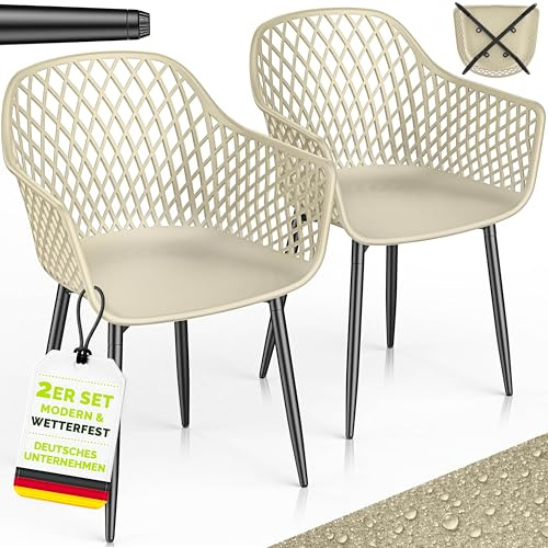 tillvex® Gartenstuhl 2er Set Wetterfest mit Armlehne bis 120kg belastbar | Outdoor Stühle UV-beständig | Gartenstühle Balkonstuhl Kunststoff | Terrassenstuhl Gartenmöbel Terrasse Balkon Outdoor Garten