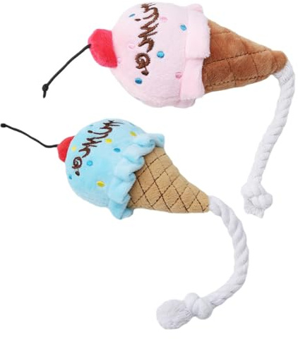 BESPORTBLE 2 Pcs Jouet Couineur en Peluche pour Chien Forme de Cornet de Glace, Doux et Résistant à Mastication, pour Jouer et Mâcher