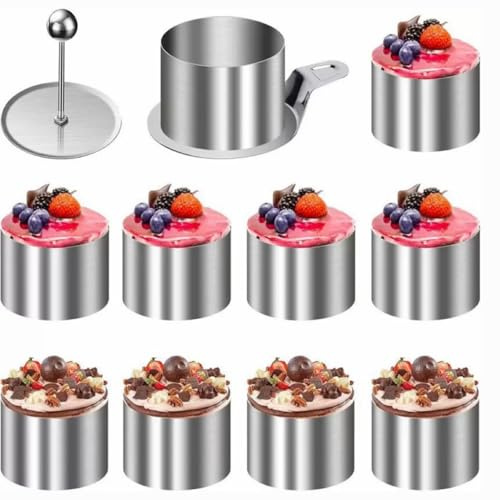 12 Pcs Stainless Steel Cake Rings Set with Pusher & Lifter, 8cm Mousse Molds for Desserts, Cheesecakes & Pastries, Seamless Welding, Oven/Dishwasher Safe Baking Tools for Home Bakers